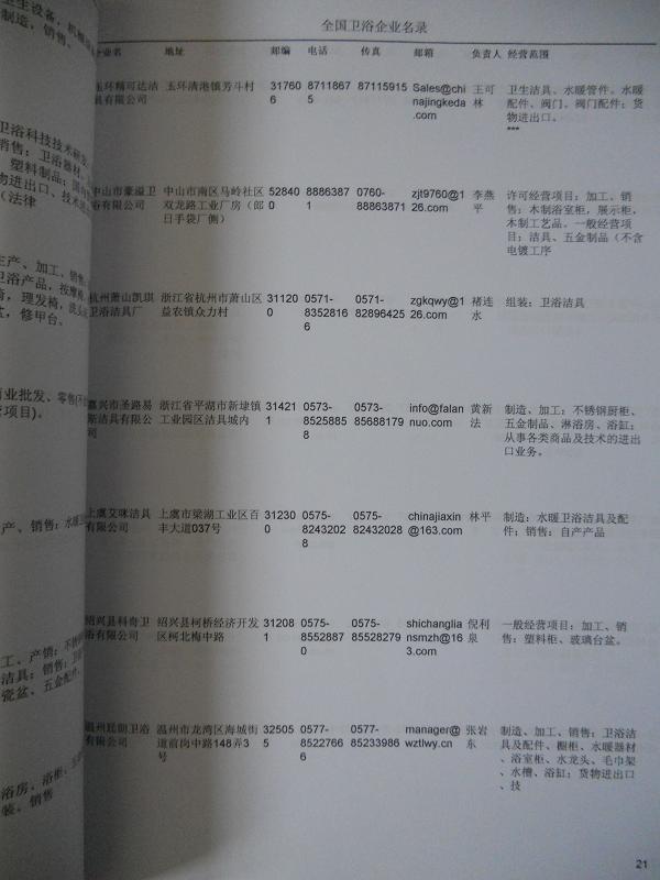 中國衛(wèi)浴企業(yè)黃頁可開展精準(zhǔn)營銷，電話營銷、郵件營銷、傳真營銷等等多管齊下，圓您銷售冠軍夢(mèng)